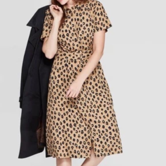 a new day Dresses & Skirts - Women’s Leopard Print Button Down Belted Dress XL